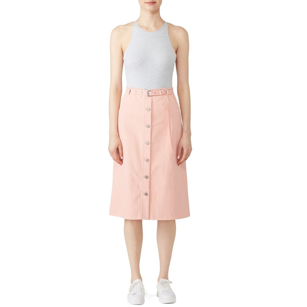 Elizabeth and James Pink Button-Front Midi Skirt